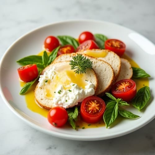 Cottage Cheese with Sliced Chicken Breast and Cherry Tomatoes