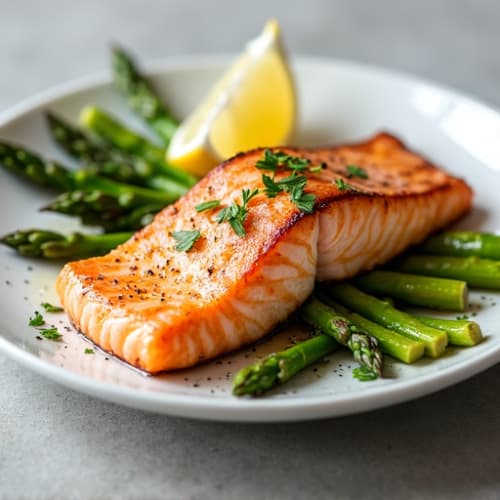 Grilled Salmon with Steamed Asparagus and Lemon