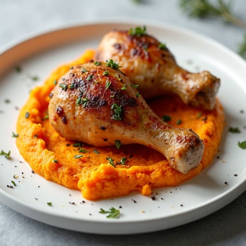 Crispy Herb-Roasted Chicken Drumsticks with Sweet Potato Mash