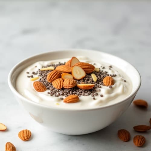 Greek Yogurt with Chia Seeds and Sliced Almonds