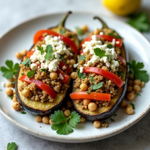 Herb-Roasted Quinoa Stuffed Eggplant Boats