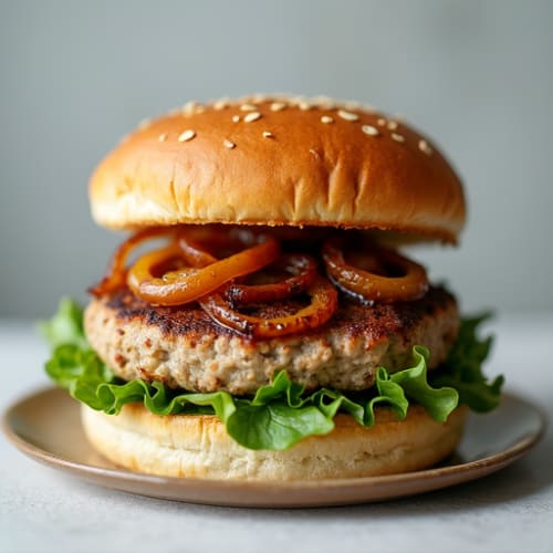 Lean Turkey Spinach Burger with Caramelized Onions