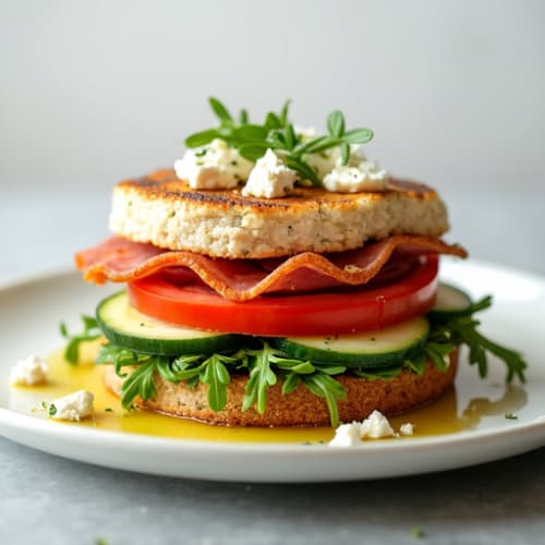 Lean Turkey-Prosciutto Stack with Fresh Mediterranean Vegetables