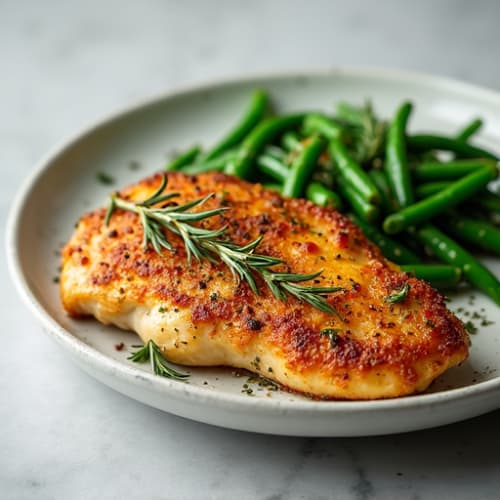 Herb-Crusted Roasted Chicken with Garlic Green Beans