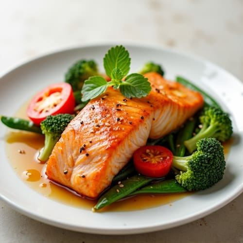 Honey-Ginger Glazed Salmon with Sesame Vegetables