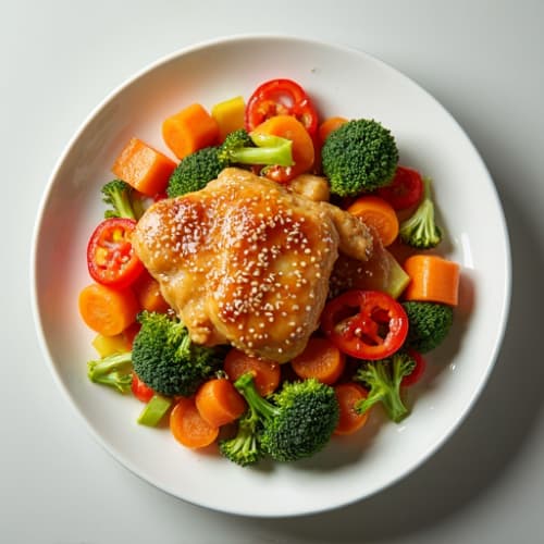 Ginger-Sesame Chicken with Crispy Vegetables