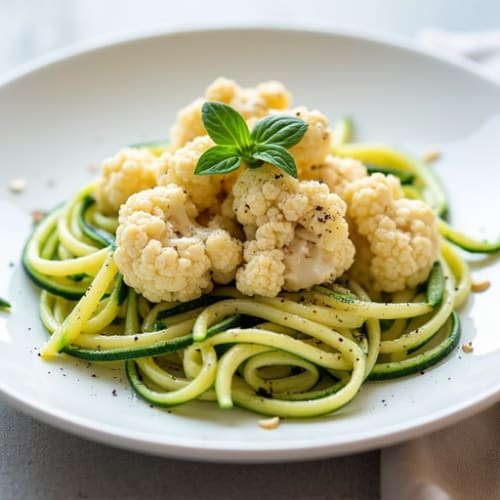 Creamy Cashew Cauliflower Alfredo with Zucchini Noodles