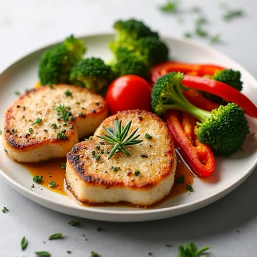 Herb-Crusted Pan Seared Pork Chops with Roasted Vegetables