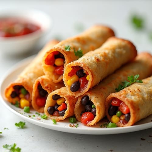 Crispy Baked Black Bean and Corn Egg Rolls
