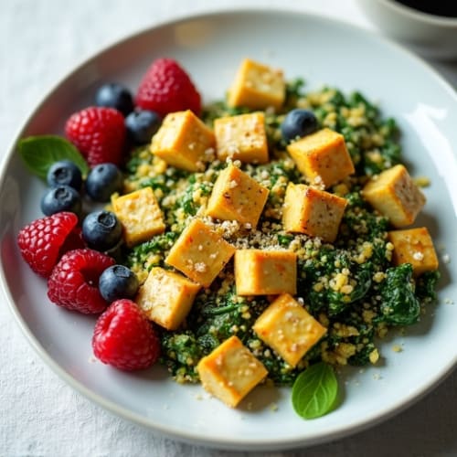 Silky Tofu Spinach Scramble with Mixed Berries