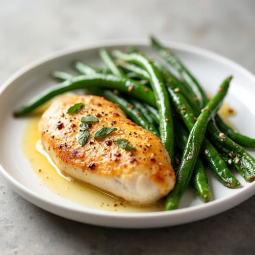 Lemon Garlic Pan Seared Chicken with Roasted Green Beans