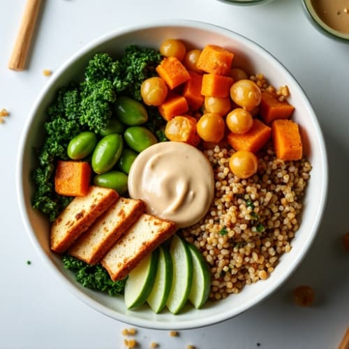 Crispy Roasted Chickpea and Sweet Potato Buddha Bowl with Creamy Tahini ...