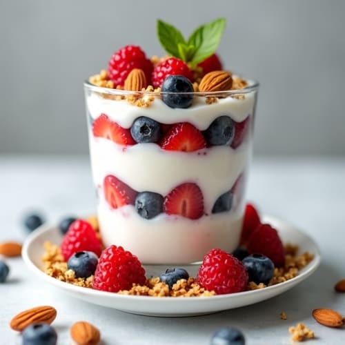 Creamy Greek Yogurt Parfait with Mixed Berries and Almonds
