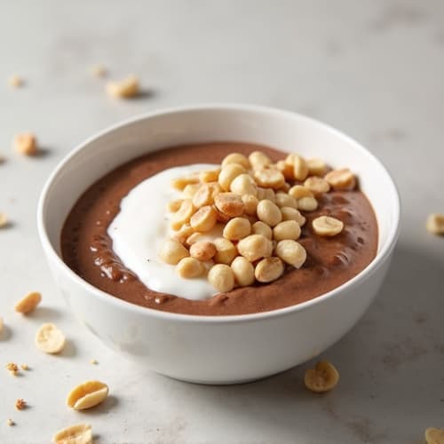 Greek Yogurt with Chocolate Protein Powder and Chopped Peanuts