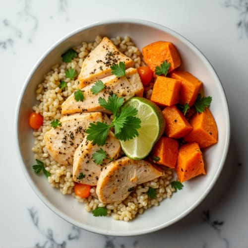 Cilantro Lime Chicken Rice Bowl with Roasted Sweet Potatoes