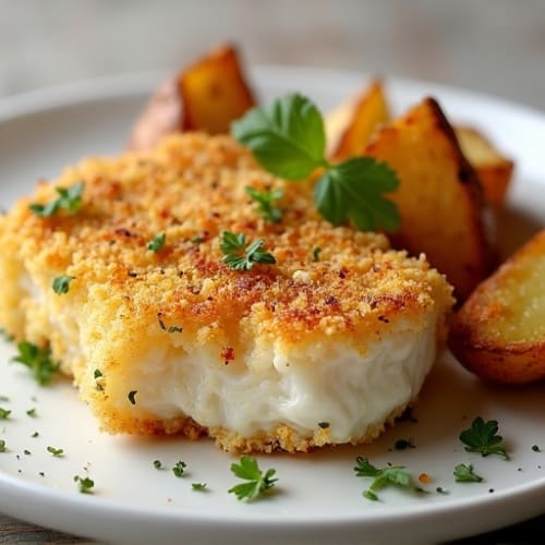 Crispy Baked Cod with Roasted Potato Wedges