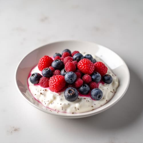 Greek Yogurt with Frozen Berry Mix and Chia Seeds