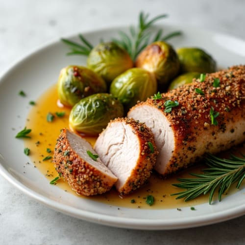 Herb-Crusted Pork Tenderloin with Roasted Brussels Sprouts