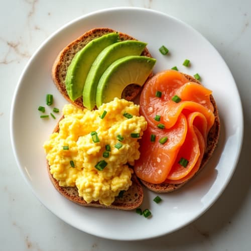 Creamy Scrambled Eggs with Smoked Salmon and Avocado Toast