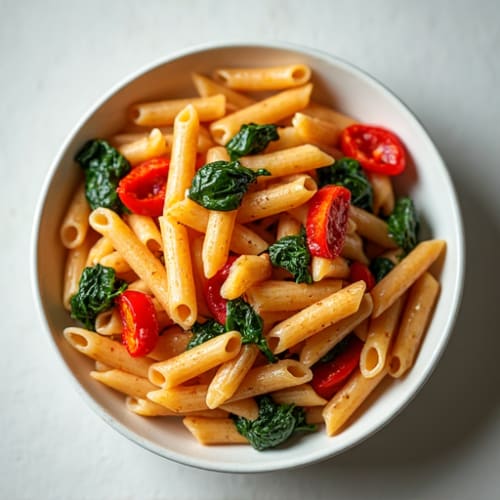 Creamy Roasted Red Pepper Penne with Spinach
