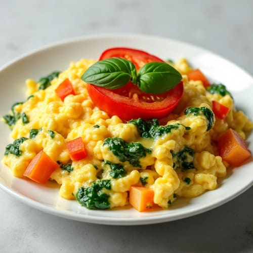 Creamy Scrambled Eggs with Spinach and Tomato