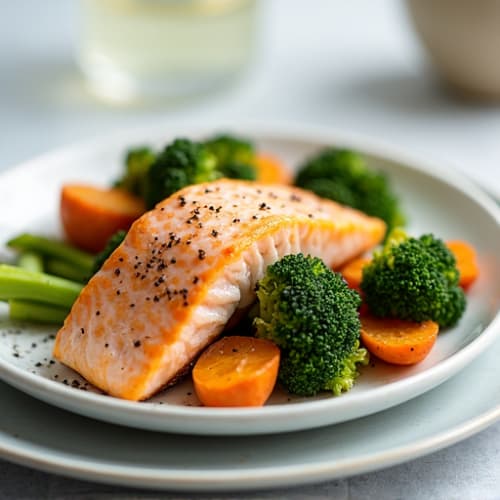 Seared Salmon with Roasted Broccoli and Sweet Potato
