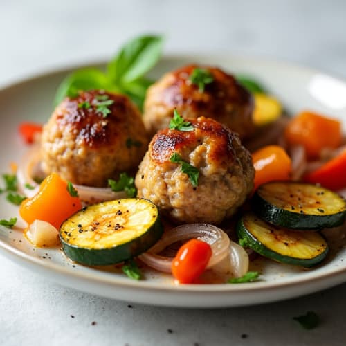 Herb-Seasoned Turkey Meatballs with Roasted Vegetables