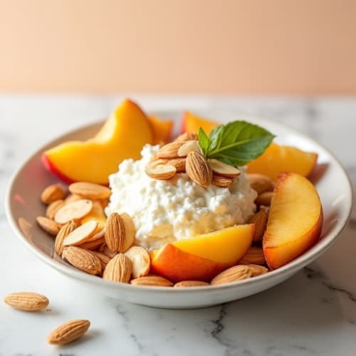 Cottage Cheese with Sliced Almonds and Sliced Peaches