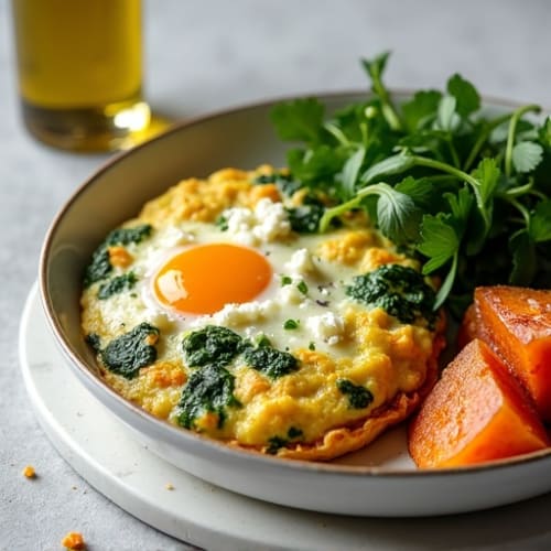 Fluffy Herb Frittata with Roasted Sweet Potatoes and Spinach