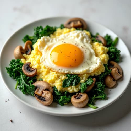 Cottage Cheese and Spinach Egg Scramble with Sautéed Mushrooms
