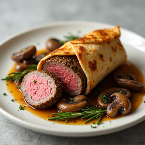Herb-Crusted Beef Tenderloin with Mushroom Wrap