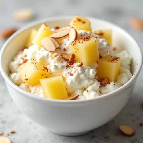 Cottage Cheese Bowl with Pineapple and Sliced Almonds