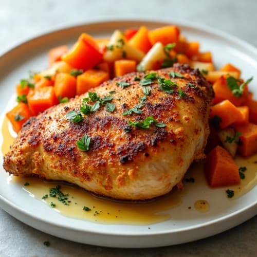 Crispy One-Skillet Herb Chicken with Sweet Potato Hash