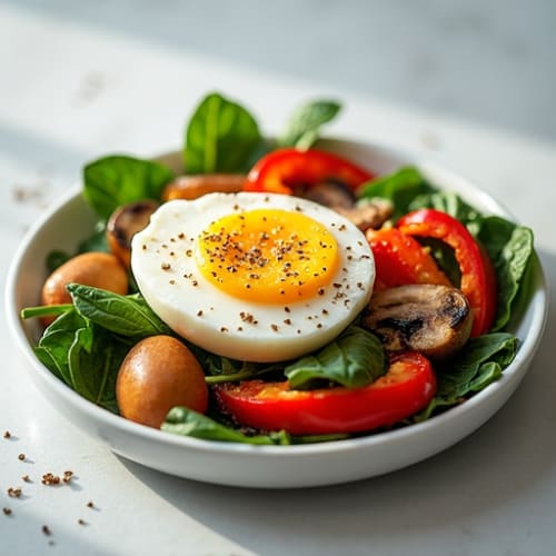 Soft-Boiled Egg with Hemp Seeds and Sautéed Vegetables