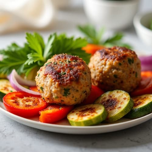 Herb-Seasoned Turkey Meatballs with Roasted Vegetables