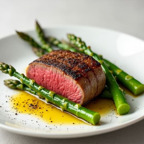 Seared Beef Tenderloin with Steamed Asparagus