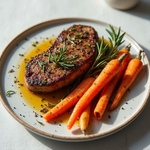 Herb-Crusted Pan-Seared Steak with Roasted Root Vegetables