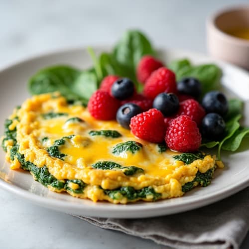 Cheesy Spinach Egg Scramble with Berries