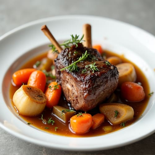 Herb-Braised Tender Lamb Shank with Root Vegetables