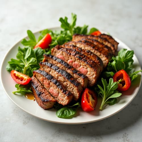 Grilled Steak Salad with Mixed Greens and Roasted Peppers