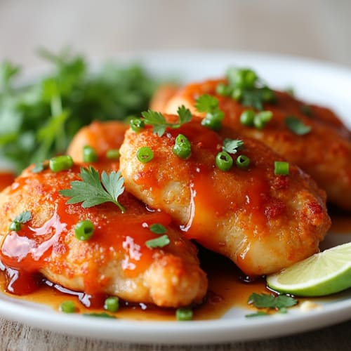 Crispy Baked Ginger-Garlic Chicken with Sweet Chili Sauce
