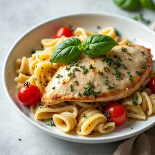 Creamy Herb-Roasted Chicken Pesto Pasta