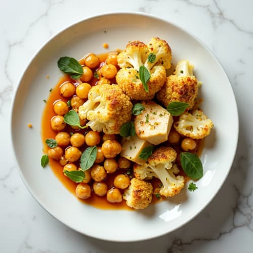Herb-Roasted Chickpeas and Cauliflower with Tahini Drizzle