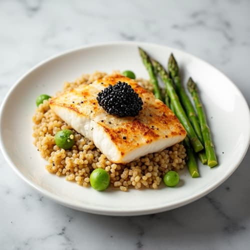 Grilled Cod with Quinoa and Roasted Asparagus