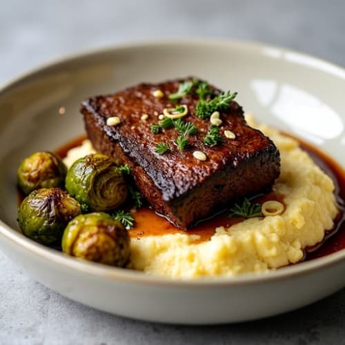 Slow-Braised Short Ribs with Creamy Mashed Cauliflower and Crispy ...