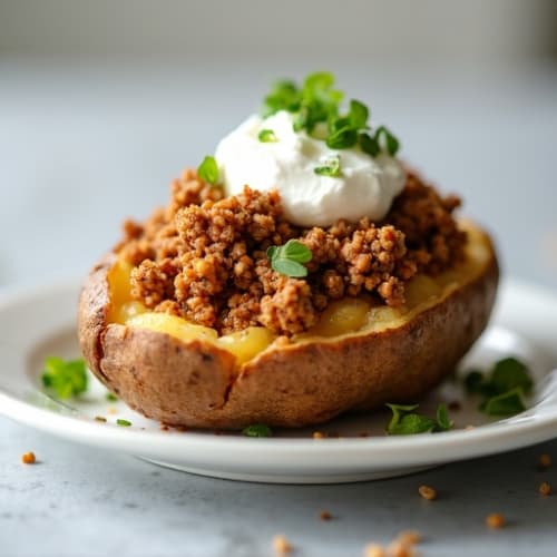 Protein-Packed Crispy Baked Potato with Lean Ground Turkey and Creamy ...