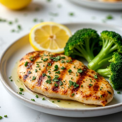 Grilled Lemon Herb Chicken Breast with Steamed Broccoli