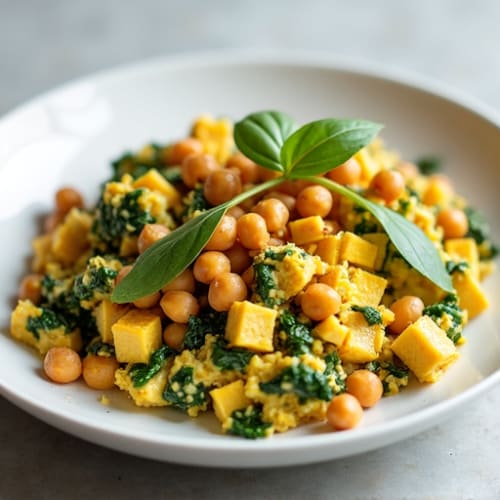 Creamy Tofu and Chickpea Scramble with Spinach