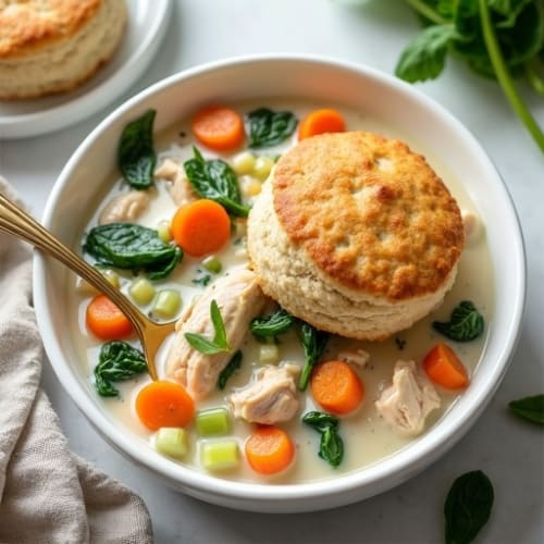Creamy Chicken and Vegetable Stew with Herbed Biscuits
