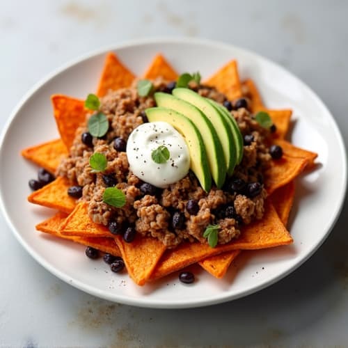 Crispy Sweet Potato Nachos with Pulled Pork